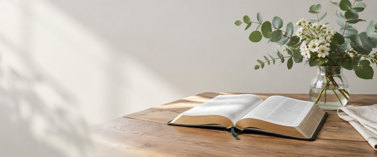 An open Bible with flowers